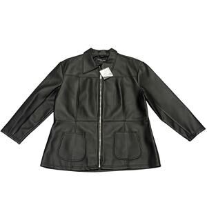 Neutral Zone Matte Black Faux Leather Jacket 22W NEW Chic Edgy Capsule Full Zip